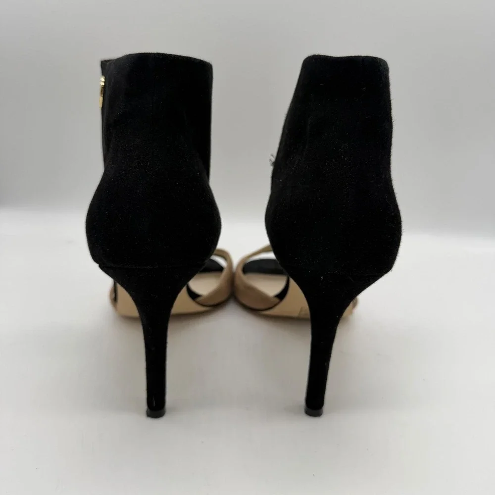 Michael Kors Sivian Black Tan Suede Ankle Strap d'Orsay Bootie Heels Womens 9.5M